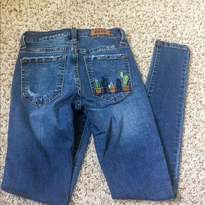 Cactus embroidered skinny jeans